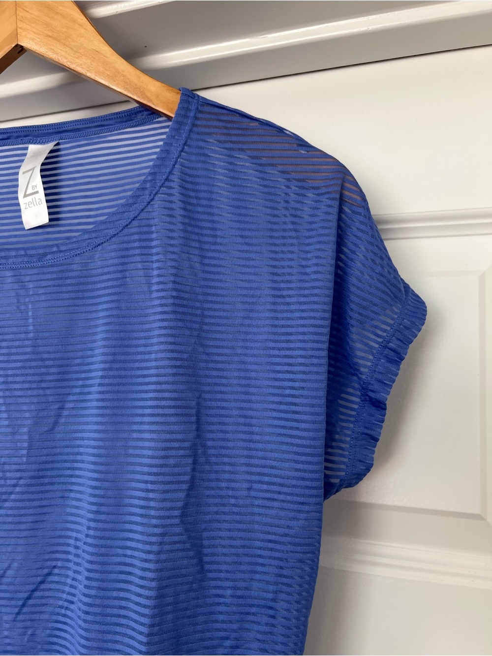Z by Zella Periwinkle Mesh Stripe Short Sleeve Crop Workout Top XL - Picture 2 of 9